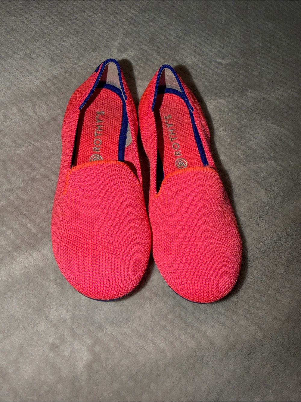 Rothy's Pink Knit Slip-On Flats with Blue Trim size 13